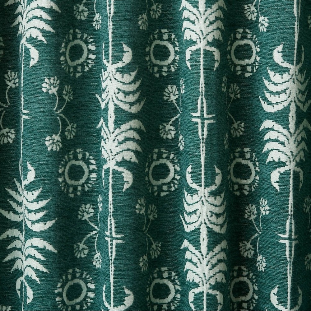50”x63” Blackout Palm Frond Chenille Jacquard Window Curtain Panel Teal Green